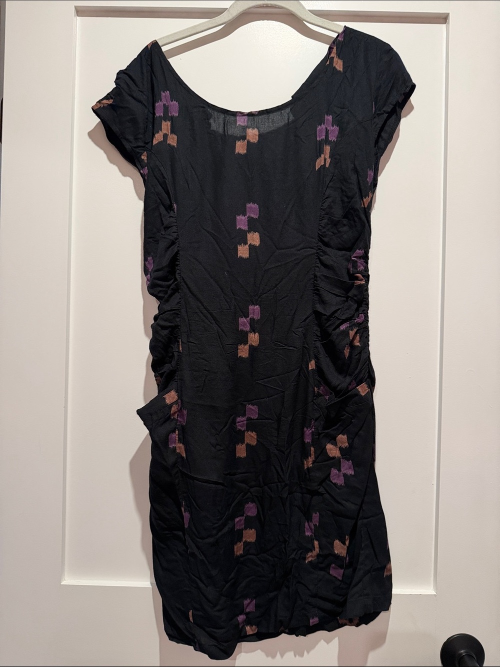 Myne Black Midi Dress with Purple & Tan Geometric Motif